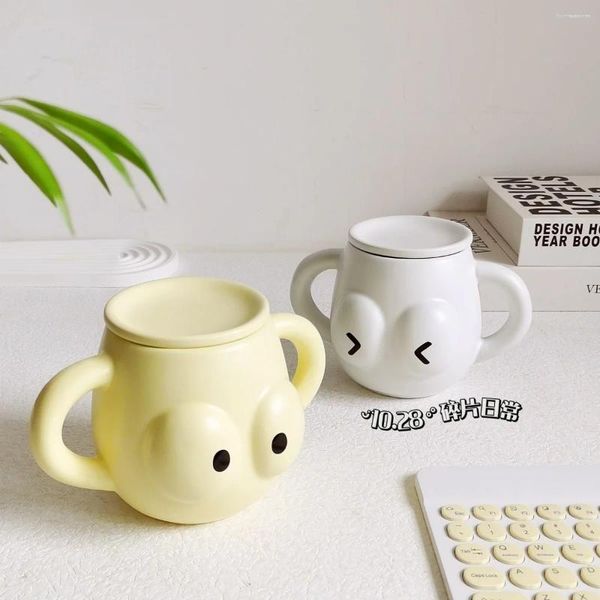 Tazas Taza de cerámica de ojos grandes con tapa Hogar Creativo Suave Lindo Alta Belleza Pareja Par Chica Personalidad Desayuno Drinkware