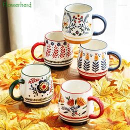 Tasses Grande tasse en céramique peinte à la main française tasse à café créative avec poignée Couple thé ménage petit déjeuner lait cadeau
