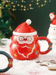 Tazas Leeseph Taza de café de cerámica 16 oz Navidad con tapa de gorro de Papá Noel y cuchara para niñas amigas 231207
