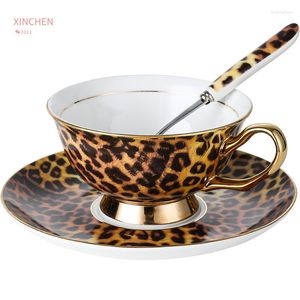 Tazas Taza de café de porcelana de hueso de leopardo, regalos de oficina de estilo europeo real, taza de personalidad exquisita, Taze, cocina, comedor, Bar, utensilios de cocina