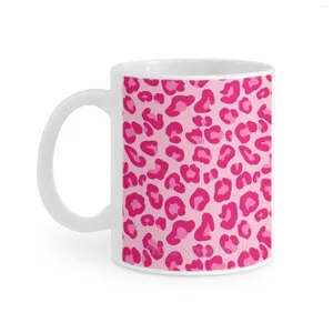 Tasses Leopard Imprimé en pastel rose pastel et fuchsia White Mug 11oz Funny Ceramic Coffee Tea Milk tasses modernes