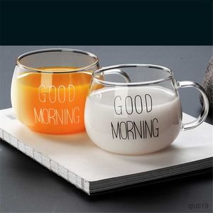 Mokken Brief Gedrukt Transparant Creatief Glas Koffie Thee Drankjes Dessert Ontbijt Melk Cup Glas Mokken Handvat Drinkware Home Supply R230712