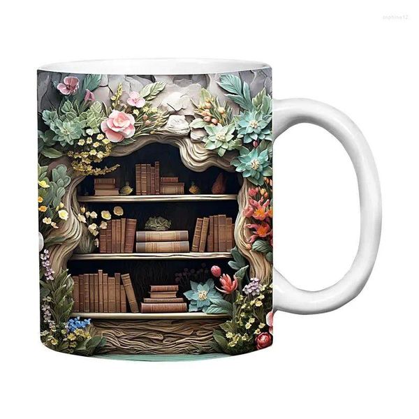 Tazas Biblioteca Coffee Mug 3D Bibliotecario Efecto Libros Ceramicion