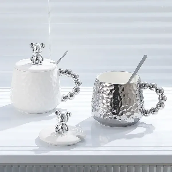 Tasses légères de luxe de Style INS, tasse en céramique galvanisée avec couvercle, cuillère, Souvenir de café de haute valeur pour la maison