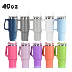 Mugs LMETJMA 40oz Mug With Lid and Straw Stainless Steel Vacuum Tumbler Keep Cold Leak Proof Travel Coffee KC0 1 231118