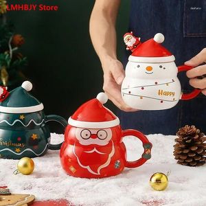 Mokken lmhbjy creatieve kerst keramische beker met deksel lepel grote capaciteit mok cartoon santa claus cadeau water student