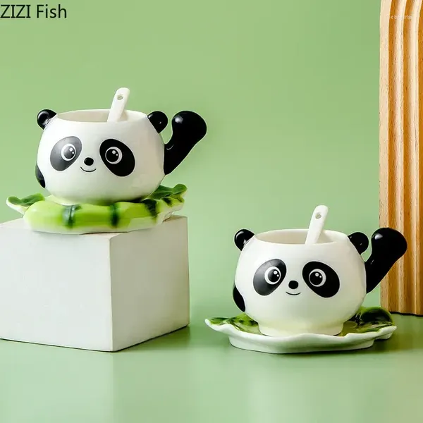 Tazas encantadora taza de Panda pareja taza de café de cerámica juego de platos creativo té de la tarde leche estilo moderno bebida casera regalo de novia