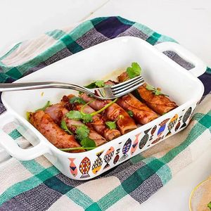 Mokken Mooie twee-ear bakplaat Kaas Rijst Keramiek Western Voedsel Dish Bowl Magnetron Oven Beschikbaar