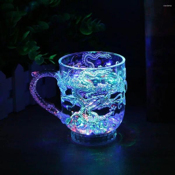 Tazas Luminoso Dragón Cerveza Vino Whisky Líquido Inducción 285 ml Taza intermitente Batería Acrílico Regalos transparentes para Bar Hogar