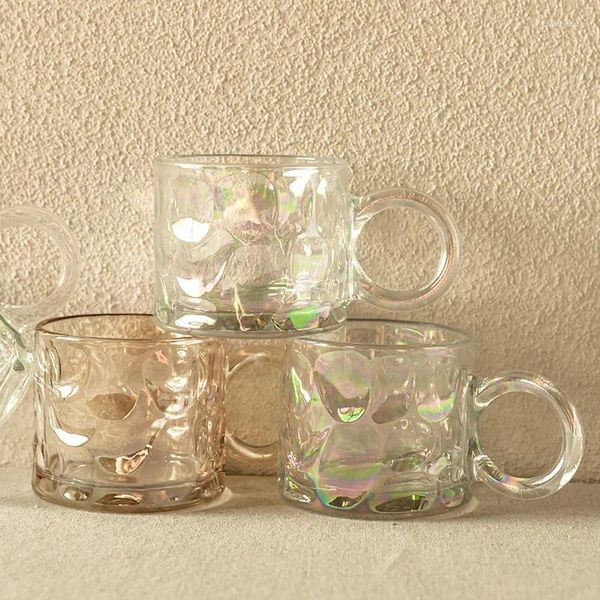 Tasses de style luxueux à grandes oreilles en verre résistant à la chaleur belle tasse de jus de jus de vent et de lait.