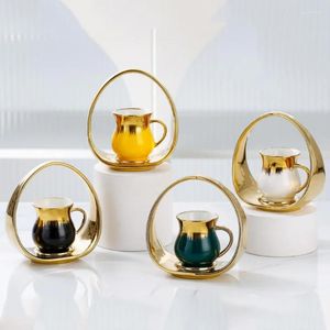 Tasses de luxe 90ml tasse d'or noir avec soucoupe ensemble cadeau cour céramique thé moderne et boîte