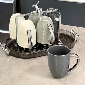 Tasses de luxe en céramique tasse haute couleur avec plateau de vidange tasse tasse cadeau à main en gros