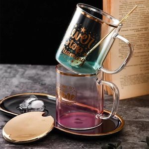 Tasses de luxe en or en verre tasse de café en verre avec verres à couvercle à cuillère tasses drinkware cadeau personnalisé cadeau de thé inhabituel