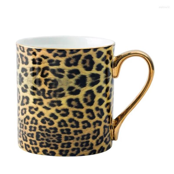 Tasses de luxe de haute qualité en porcelaine imprimé léopard tasse à café tasse à lait en céramique thé avec cuillère cadeaux de boisson