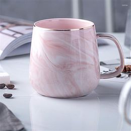 Mokken luxe marmeren patroon koffiemok creatief goud verguld met handvat keramische ochtendmelkthee cup roze grijs paar cadeau