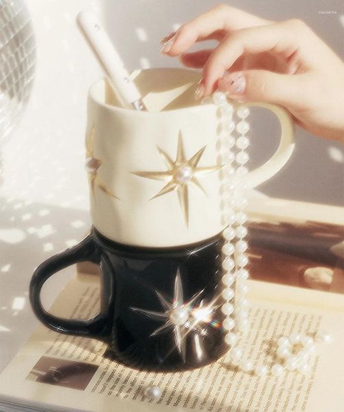 Tasses de style luxe Galaxy Moon Starlight Cup Gemstone Stone Pearl Cerra Mug Retro Mystérieux cadeau pour les couples