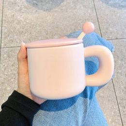 Tasses Makaron tasses à café en céramique avec couvercle cuillère bureau à domicile petit-déjeuner tasse à thé au lait boisson eau vaisselle vaisselle 380ml