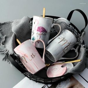 Mokken marmeren patroon cup gouden rand mug cadeaubox set koffie met m logo paar flamingo keramische handceremonie