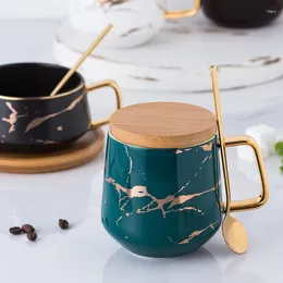 Tazas Marmling Coffee Cups Ceramic Taza con tapa Copa reutilizable Spoon Eco Friendly Drinkware Many Simple Creative Tafup