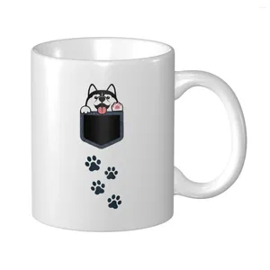Mokken Mark Cup mok Siberische Husky in zak schattige puppy hondenliefhebber kleding koffie thee melk water reizen voor kantoor thuis