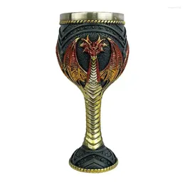 Mokken Middeleeuwse Dragon Wine Goblet roestvrijstalen hars Viking Red Cup Creative Beer Mok Flame