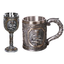 Tasses Templier médiéval croisé chevalier tasse costume d'armure la croix bière Stein Tankard café Cup282B