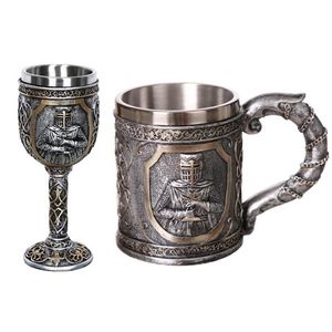 Mokken Middeleeuwse Templar Crusader Knight Mok Suit van Armour The Cross Beer Stein Tankard Coffee Cup221G