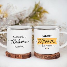 Tasses Merci imprimer café créatif émail tasses boissons eau lait tasse école maison poignée Drinkware enseignant cadeaux 221122