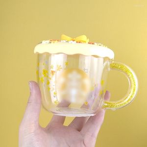 Mokken Mid-Autumn Golden Osmanthus Flower Cup Strass handvat Cold Drink Glass Coffee Silicone Cover