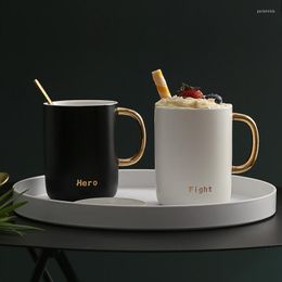 Mokken Melk beker Koffie Mok Noordse stijl Zwart Wit kort hitte-resistent met deksel 400 ml Keramisch paar Office Gift