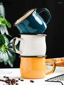 Tasses Tasse à café solide minimaliste haute capacité émail créatif avec poignée japon bureau bouteille d'eau de lait à la main