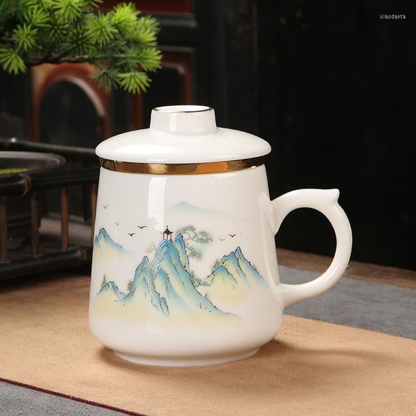 Tazas modernas de cerámica para café con infusor de té, juego de tazas con colador, paja de estilo chino Universal ecológica