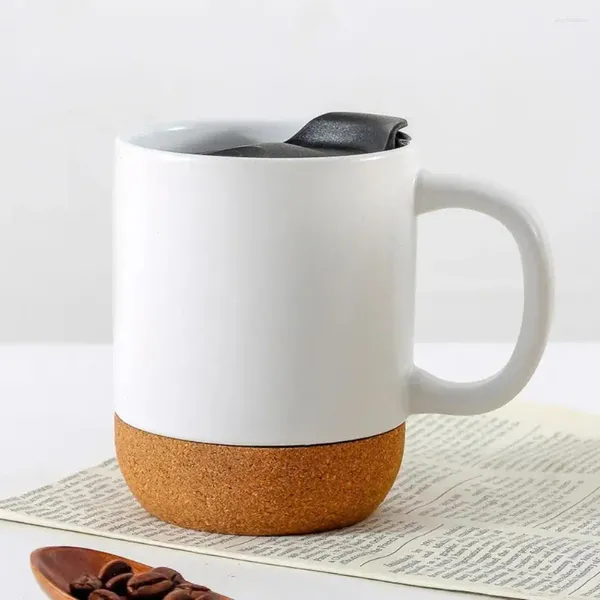 Tazas modernas tazas de café aisladas 350 ml de negro mate con mango de agarre tapa de polvo desmontable de fondo de corcho