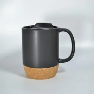 Tasses Tasse à café moderne anti-fuite 350ml noir mat avec poignée poignée fond en liège couvercle anti-poussière détachable