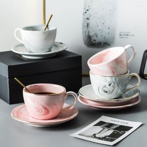 Mokken Moderne minimalistische marmeren tuimelaar Water Glass Cup Coffee Cups Dish Ceramic Tea Mok Saucer Set Milk Lepel S Glazen