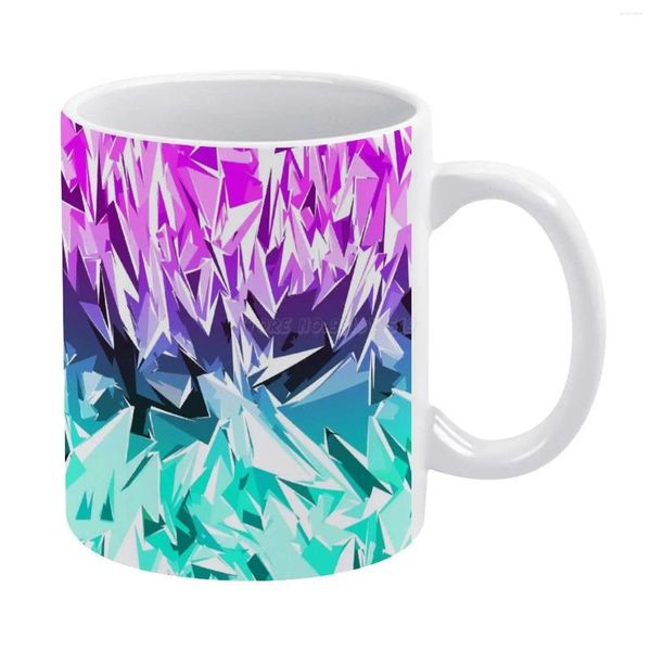 Tazas modernas de moda y verde azulado fractal geo tazas blancas cazas de té de cerámica tazas de leche geométrica