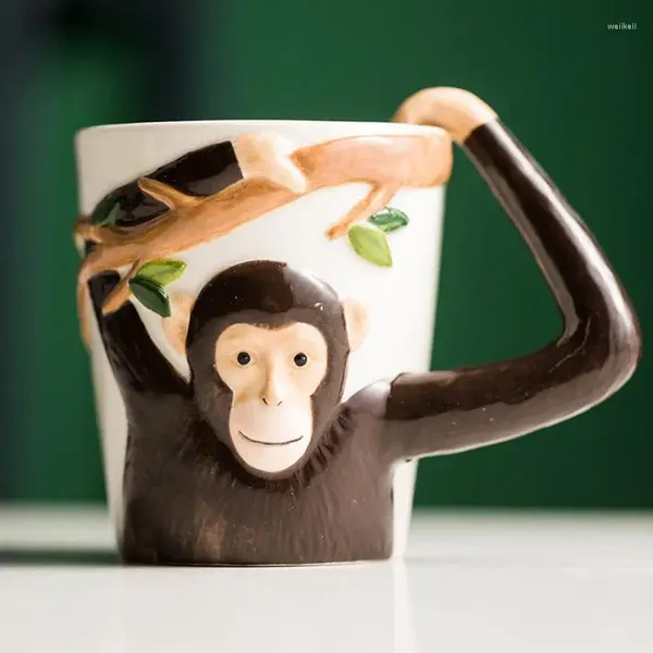 Tasses en forme de singe, tasse à café créative en céramique avec poignée, tasse à lait Animal mignon 3D, peinte à la main, décoration de la maison, cadeaux