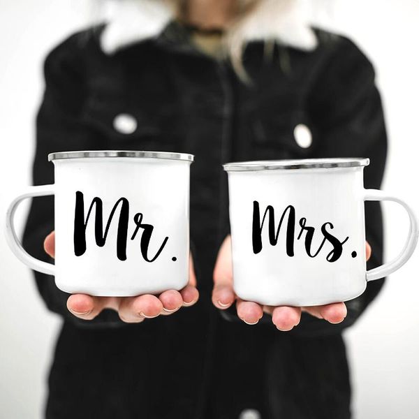 Tasses M. et Mme mignon cadeau de saint valentin ses amants tasse de camp mari femme tasse en émail pour couples tasses