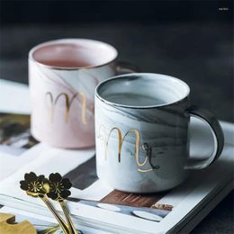 Mokken MRMRS Marble Ceramic Mug Travel Coffee Milk Tea Cups Creative Mr en Mrs Pink Gold Inleg Breakfast Home Decoratie