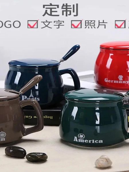 Tazas Taza Creativa Tendencia de dibujos animados Conjunto de hogar Japonés Pequeña capacidad Linda Taza de cerámica femenina con tapa