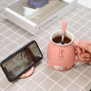 Mokken Mug Milk Cup Coffee Breakfast Holder keramiek met deksel lepel schattige vrouwelijke student cartoon mobiele telefoon kedicat