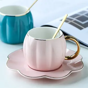 Tasse tasse avec couvercle couple à cuillère à boire tasse à la citrouille en céramique à domicile