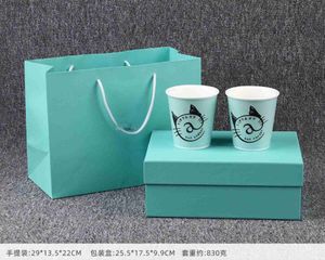 Tasses tasses 401-500ml effaçant la tasse en céramique de porcelaine d'os bleu paire tasse tasse à café bassin pour animaux de compagnie boîte-cadeau cadeau de mariage L240312
