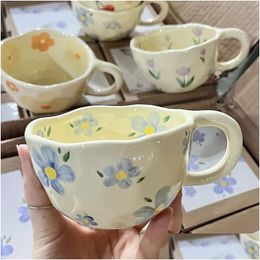 Tazas Tazas Tazas De Café De Cerámica Mano Pellizcada Irregar Flor Leche Taza De Té Ins Estilo Coreano Avena Desayuno Taza Drinkware Cocina Hogar G Dhi53