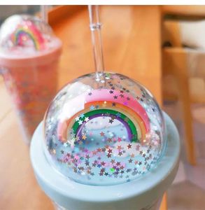 Mokken Mokken Starrbucks Rainbow Cup Studentenliefhebbers Koffiekopjes Grote capaciteit Stro Plastic Mok