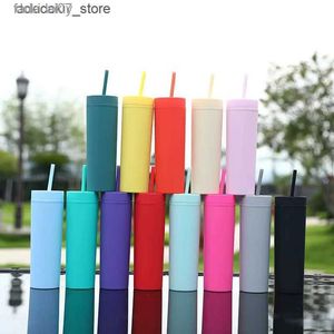 Mokken Mus Hot 16 oz.Candy Color Slim Fit Cup Gekleurde Frosted Straw Coffee Mu Water Bottle Cover Stro Double Wall Travel MU Q240202 L49