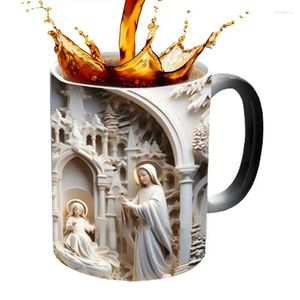 Tasses Nativité Tasse à café 3D Changement de couleur Scène chrétienne Amusant pour le thé au lait Adultes