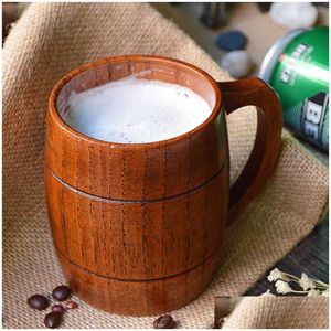 Mokken natuurlijke houten bier mok grote capaciteit retro koffie thee water drinkbeker met handvat keuken drinkware vriend cadeau r230712 dr dhqsx