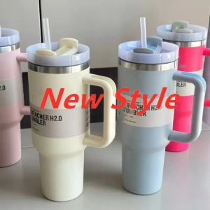 Tasses Nouveau 40oz tasses gobelet avec poignée gobelets isolés couvercles paille en acier inoxydable café Termos tasse