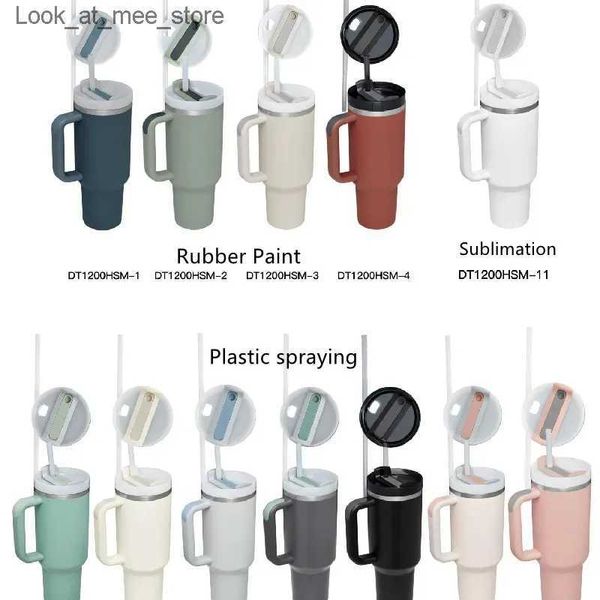 Tasses Nouveau gobelet en acier inoxydable de 40 oz avec poignée couvercle paille grande capacité tasse de bière bouteille d'eau tasse de camping en plein air gobelets isolés sous vide Q240322